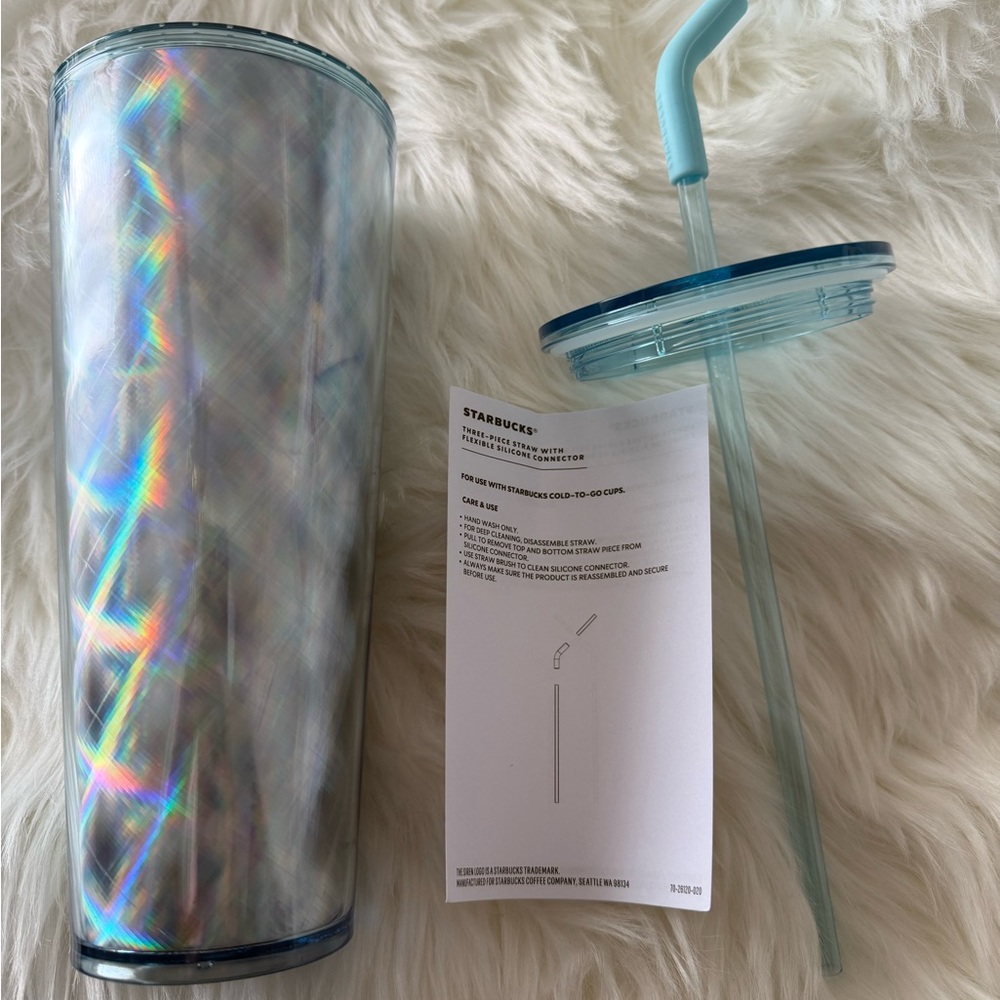 Starbucks Holiday 2024 Silver Holographic Fun Straw 24 Oz Cold Cup Tumbler